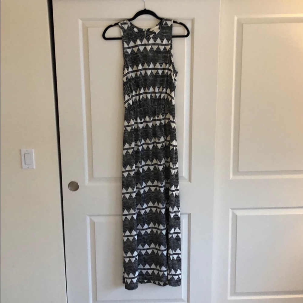 Black and white patterned maxi dress